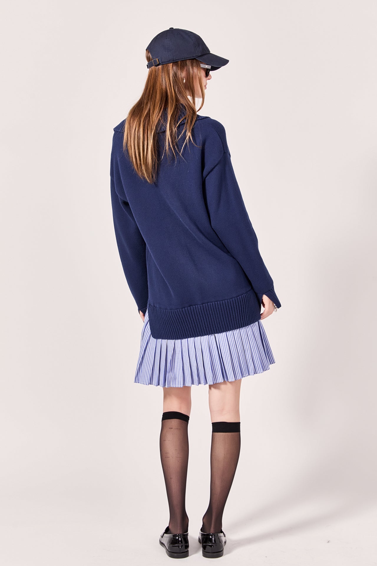 English Factory - Mixed Media Pleated Mini Dress NAVY/NAVY / XS English Factory - Mixed Media Pleated Mini Dress NAVY/NAVY / XS