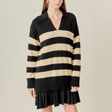 Mixed Media Stripe Pleated Mini Dress