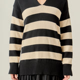 Mixed Media Stripe Pleated Mini Dress