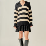 Mixed Media Stripe Pleated Mini Dress
