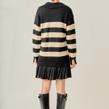 Mixed Media Stripe Pleated Mini Dress