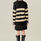 Mixed Media Stripe Pleated Mini Dress