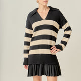 Mixed Media Stripe Pleated Mini Dress