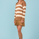 Mixed Media Stripe Pleated Mini Dress