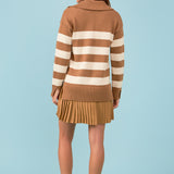 Mixed Media Stripe Pleated Mini Dress