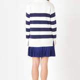 Mixed Media Stripe Pleated Mini Dress