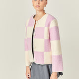 Shearling Check Cardigan