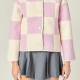 Shearling Check Cardigan
