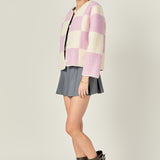 Shearling Check Cardigan