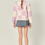 Shearling Check Cardigan