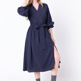 Angled Buttoned Wrap Midi Dress