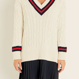 Cable Knit Pleated Sweater Dress