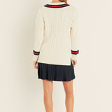 Cable Knit Pleated Sweater Dress