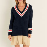 Cable Knit Pleated Sweater Dress