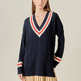 Cable Knit Pleated Sweater Dress