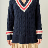 Cable Knit Pleated Sweater Dress