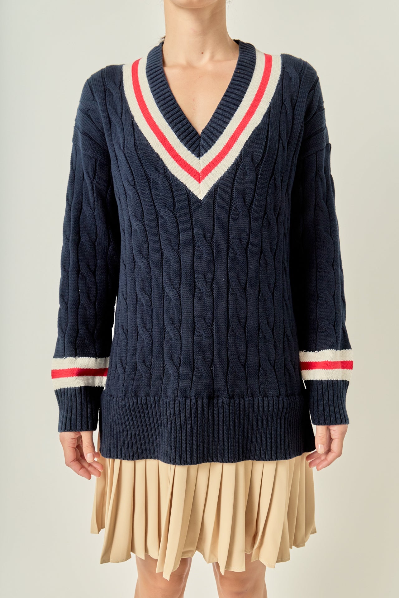 Cable Knit Pleated Sweater Dress – English Factory
