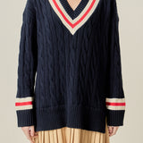 Cable Knit Pleated Sweater Dress
