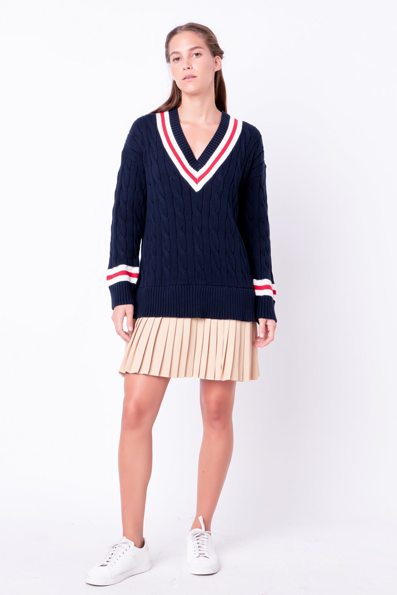 Cable Knit Pleated Sweater Dress