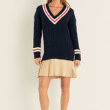 Cable Knit Pleated Sweater Dress