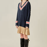 Cable Knit Pleated Sweater Dress