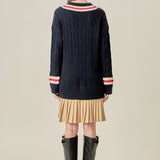 Cable Knit Pleated Sweater Dress