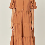 Quarter Sleeve Bow Tie Maxi Dress