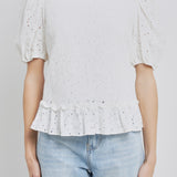Lace Puff Sleeve Top With Shoulder Ruffle Details
