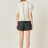 Lace Puff Sleeve Top With Shoulder Ruffle Details