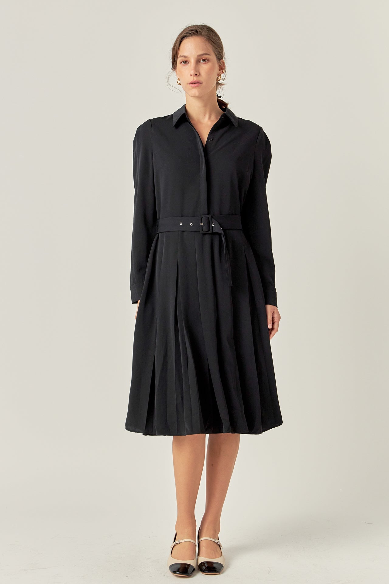 Pleated Collared Long Sleeve Midi Dress English Factory Pleated Collared Long Sleeve Midi Dress English Factory