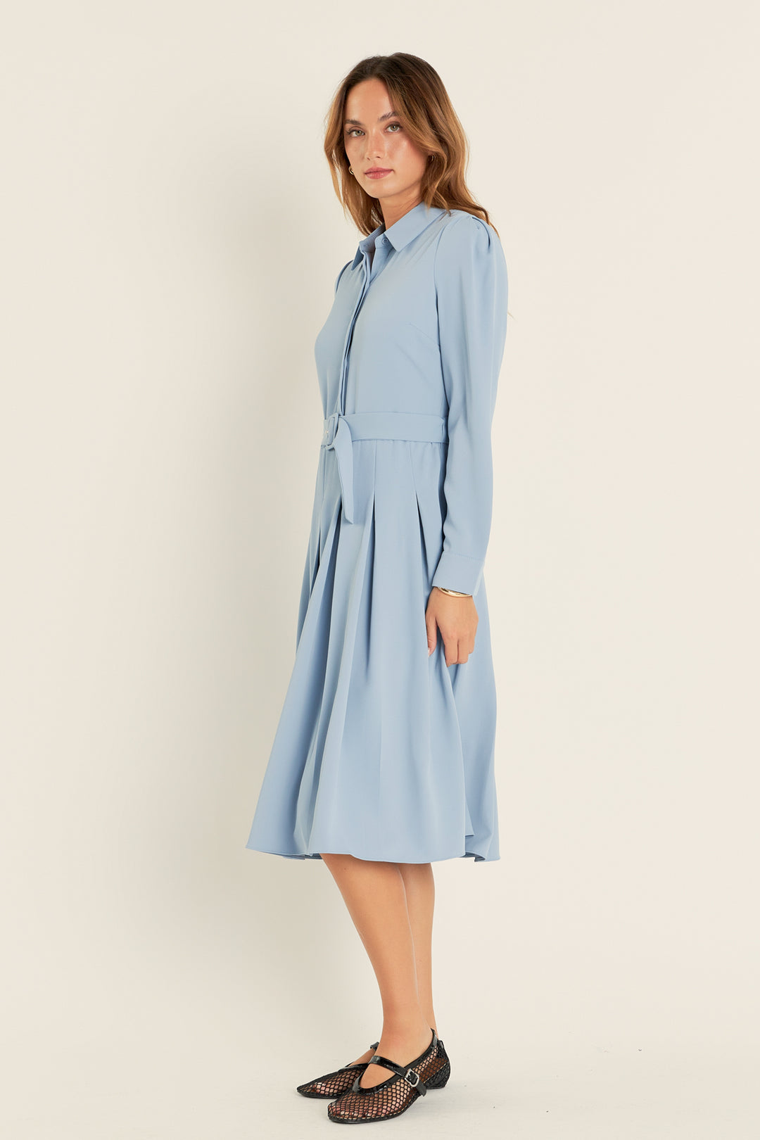 Long Sleeve Collared Embroidered Lace Trim Sheath Midi Dress