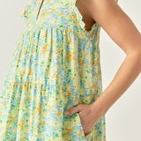 Floral Printed Babydoll V-Neck Mini Dress