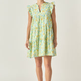 Floral Printed Babydoll V-Neck Mini Dress