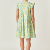 Floral Printed Babydoll V-Neck Mini Dress