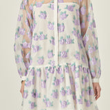 Floral Organza Buttoned Mini Dress