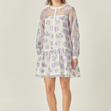 Floral Organza Buttoned Mini Dress