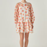 Floral Organza Buttoned Mini Dress