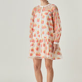 Floral Organza Buttoned Mini Dress