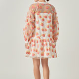 Floral Organza Buttoned Mini Dress