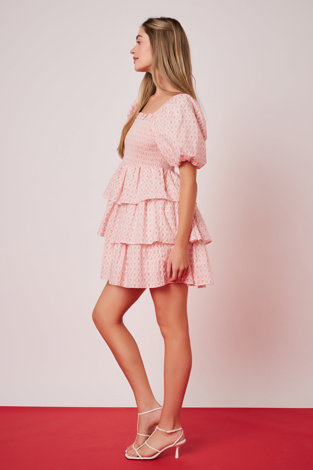 Smocked Bandeau Floral Print Mini Dress