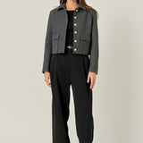 Gold Button Cropped Jacket