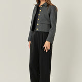 Gold Button Cropped Jacket