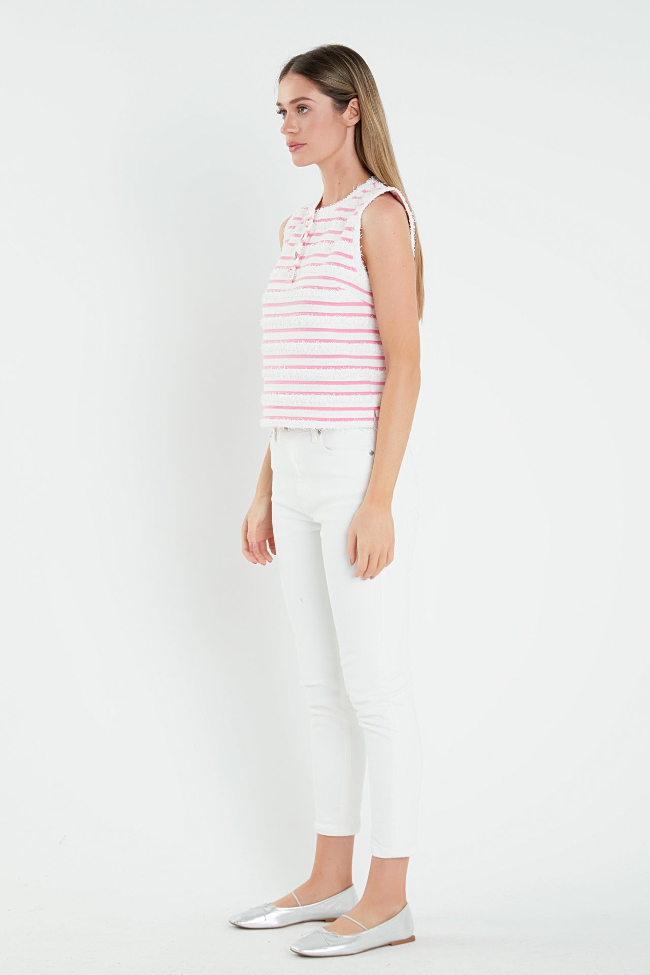 Fringed Striped Sleevless Top