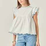 Embroidered Scallop Top