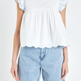 Embroidered Scallop Top