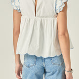 Embroidered Scallop Top