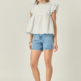 Embroidered Scallop Top