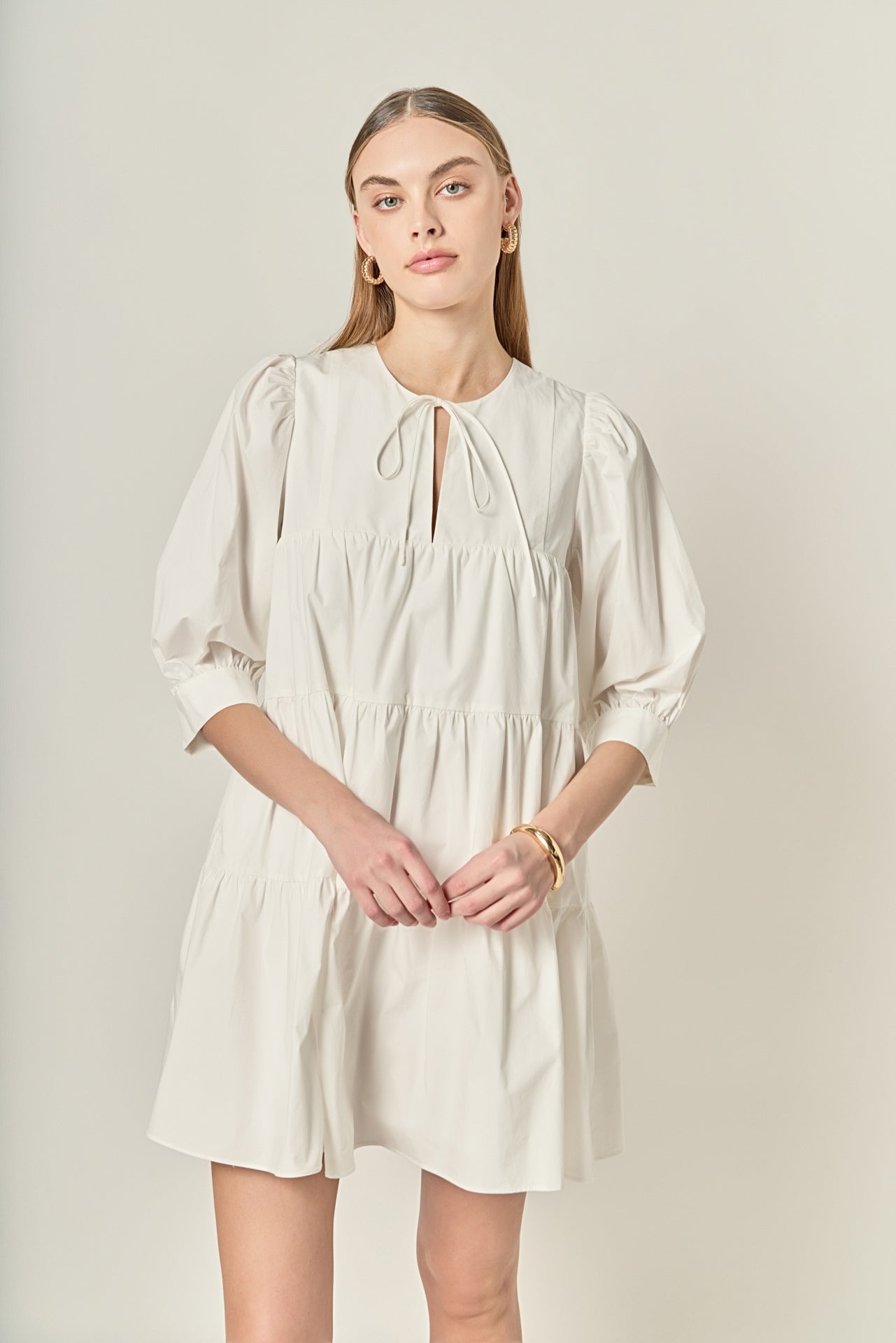 Blouson Sleeve Poplin Mini Dress