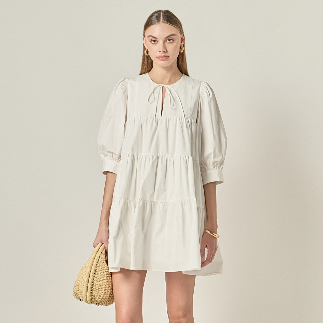 Blouson Sleeve Poplin Mini Dress