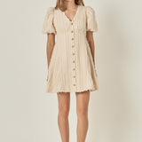 Textured Buttoned Mini Dress